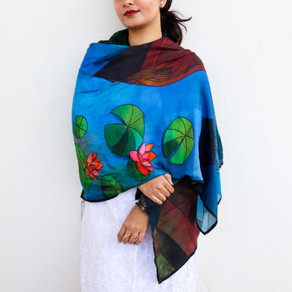 Boats and Lotus - Silk Stole