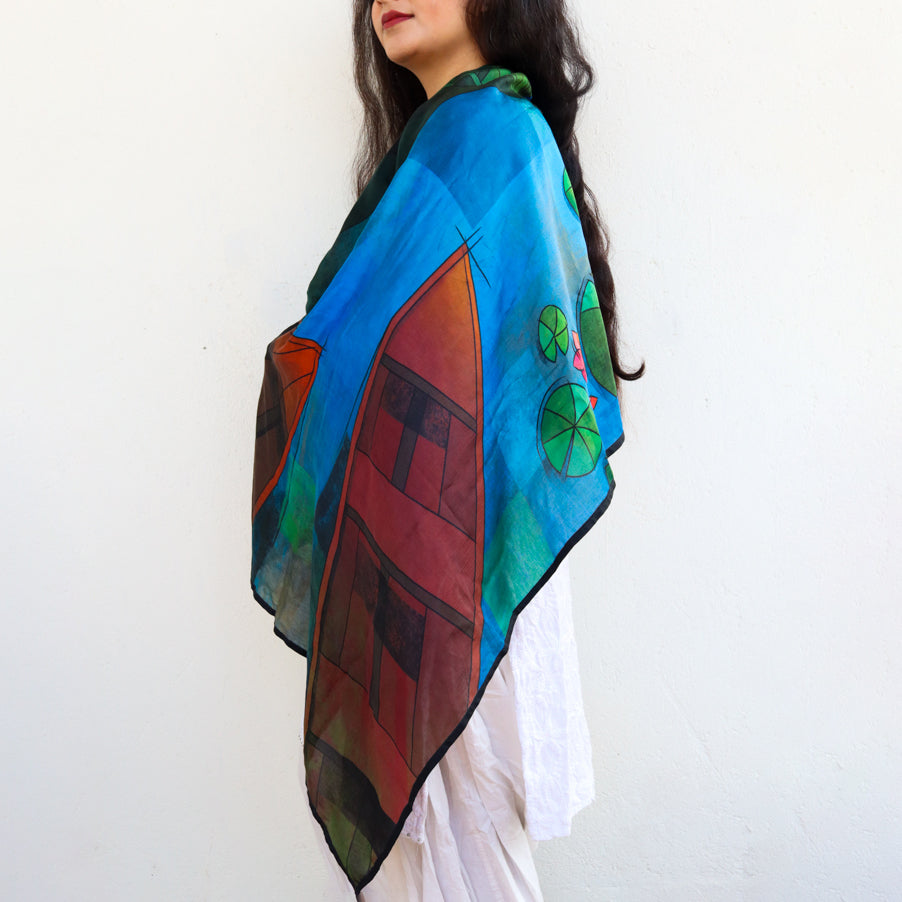 Boats and Lotus - Silk Stole