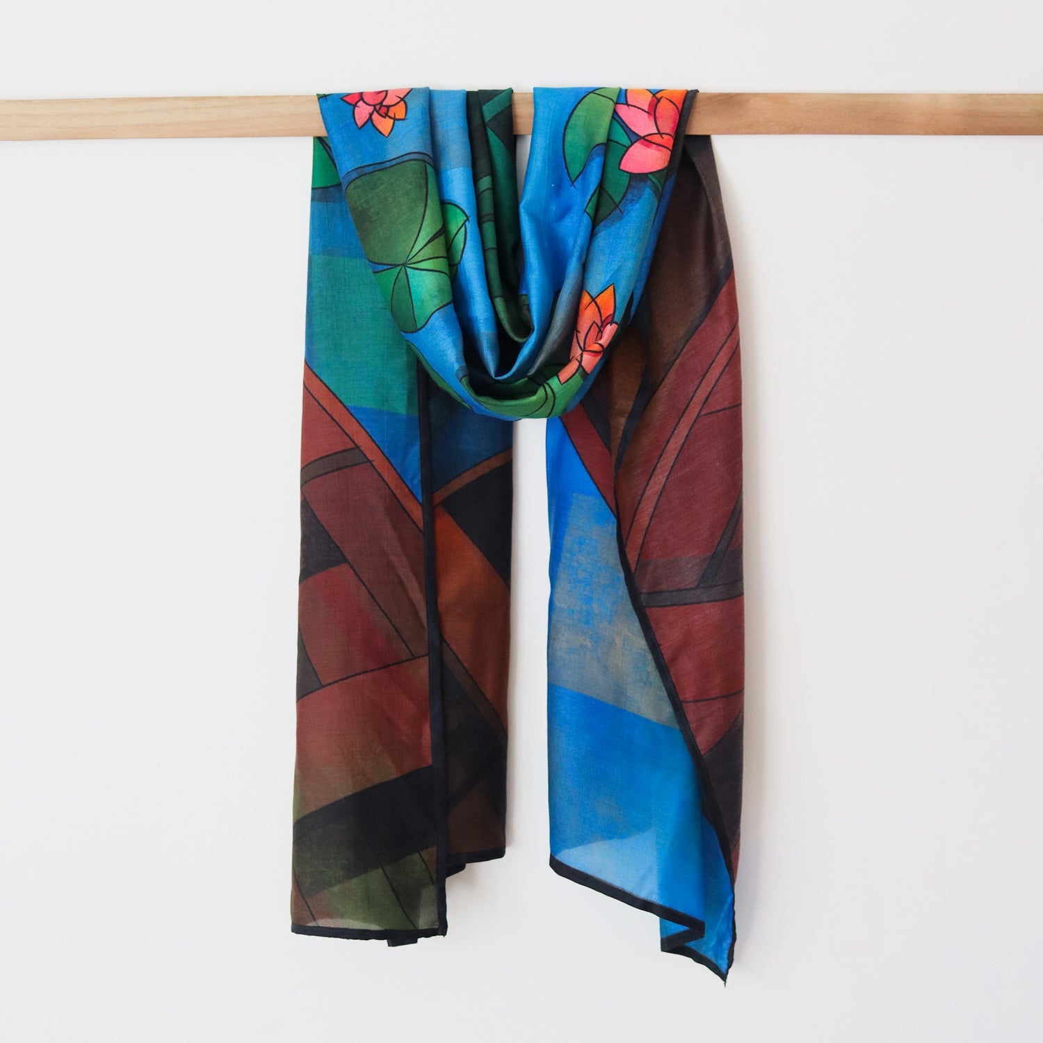 Boats and Lotus - Silk Stole - Tohfa Shofa™